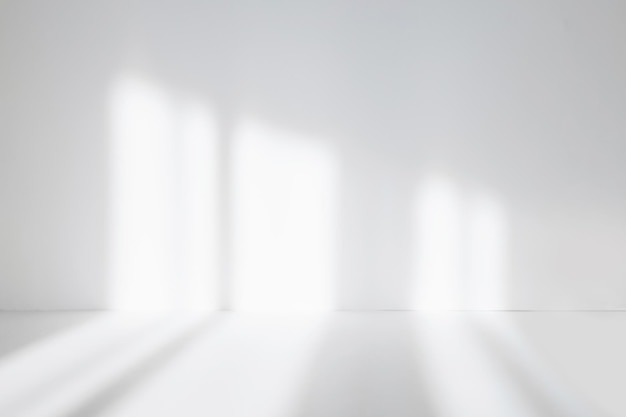 Abstract white studio background for product presentation Empty room with shadows of window Display product with blurred backdrop Soft focus
