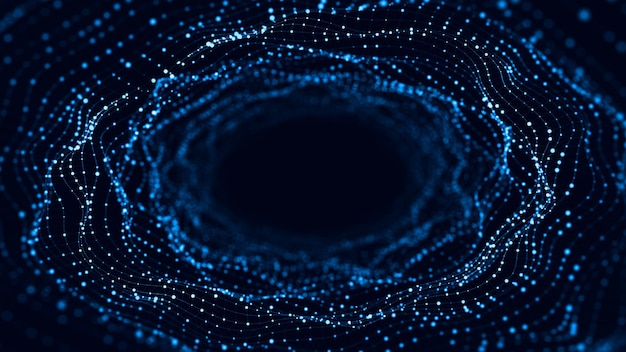 Abstract wireframe tunnel Wormhole 3D portal grid Futuristic fantasy funnel 3d rendering