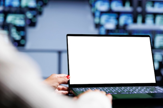 Admin uses mock up laptop in server hub