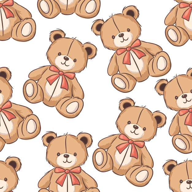 Adorable teddy bears with bows are arranged in a playful kids seamless pattern print perfect for children design