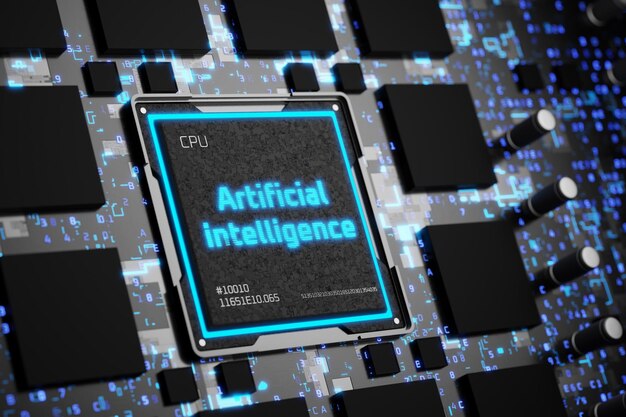 AI Artificial intelligence generates content Chatbot of artificial intelligence Artificial intelligence will replace humans AI writes program code Artificial intelligence chip 3D render