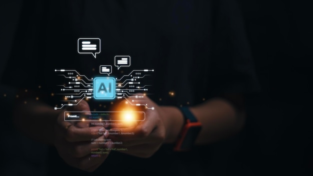 ai artificial intelligence technology smart robot ai artificial intelligence by enter command prompt for generates something futuristic technology transformation chatbot assistant secretary