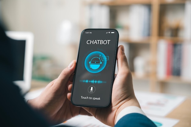 AI Chatbot intelligent digital customer service application concept computer mobile application uses artificial intelligence chatbots automatically respond online messages to help customers instantly