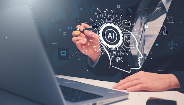 AI chatbot Programmer using artificial intelligence for software development inside office Virtual
