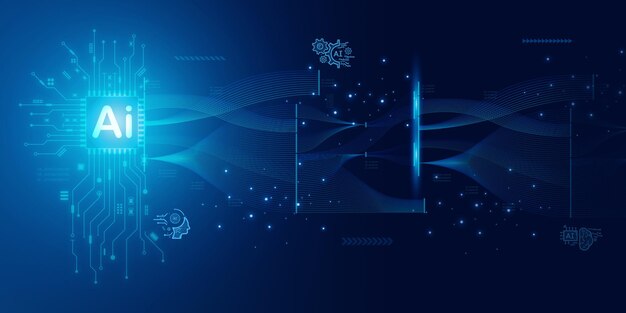 ai graphics computer chip brain memory power futuristic blue abstract background