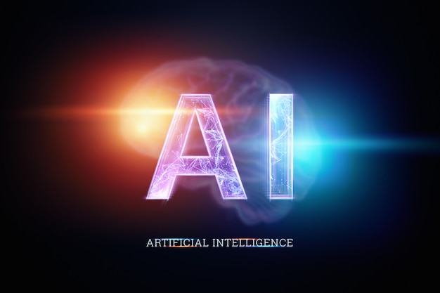 AI hologram on dark background.