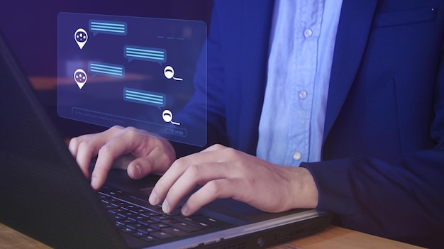 AI Machine learning Hands of robot and human touch on big data network connection of brain AI