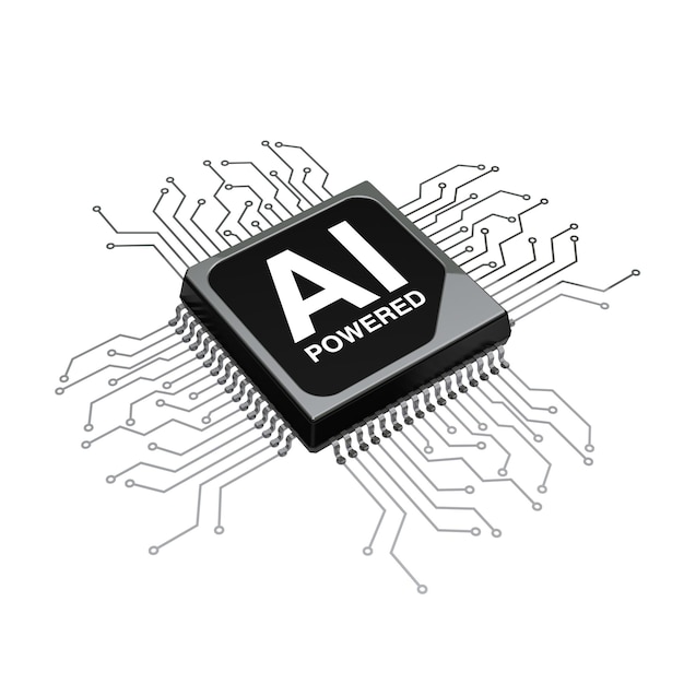 AI Powered Microchip CPU Processor with Circuit 3d Rendering