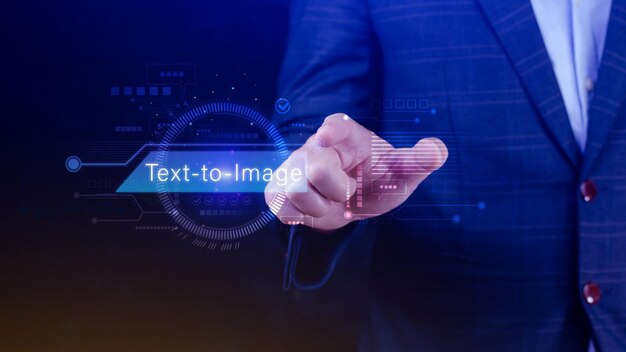 Ai tech Text to image virtual graphic with AI Artificial Intelligence using command prompt for generates something Futuristic technology transformation