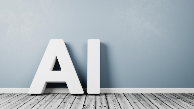 Ai text on wooden floor against wall
