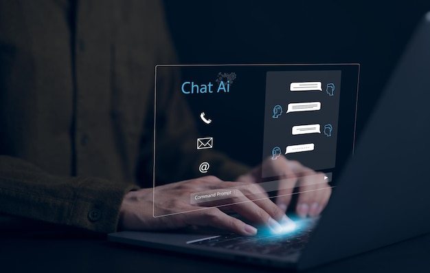 Ai the concept of artificial intelligence use analytics Man using technology smart robot AI artificial intelligence by enter command prompt for generates something Chatgpt Futuristic technology
