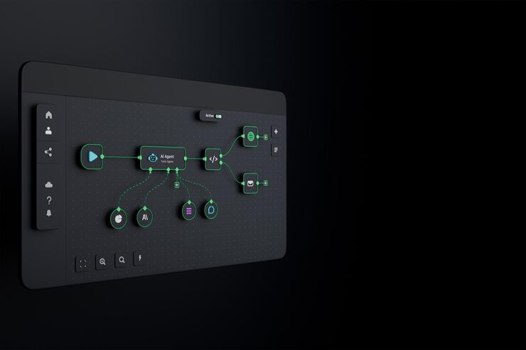 Photo ai workflow automation artificial intelligence software interface nodes triggers data tool dashboard coding icon flow process technology 3d rendering