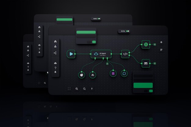 AI workflow automation artificial intelligence software interface nodes triggers data tool dashboard