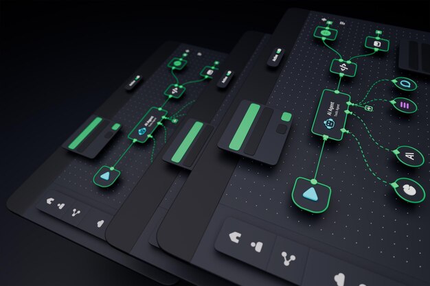 AI workflow automation artificial intelligence software interface nodes triggers data tool dashboard