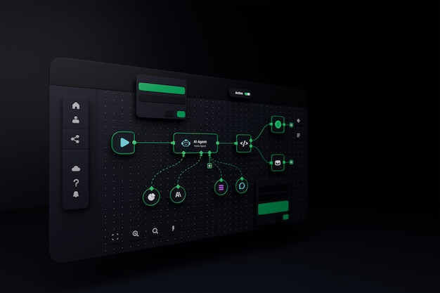 AI workflow automation artificial intelligence software interface nodes triggers data tool dashboard