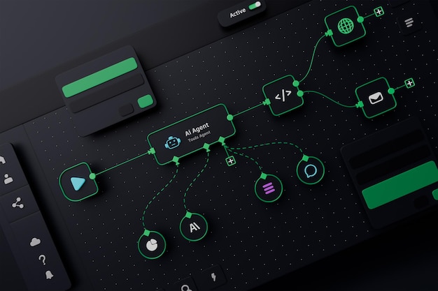 AI workflow automation artificial intelligence software interface nodes triggers data tool dashboard