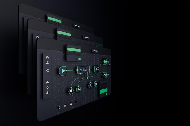 AI workflow automation artificial intelligence software interface nodes triggers data tool dashboard