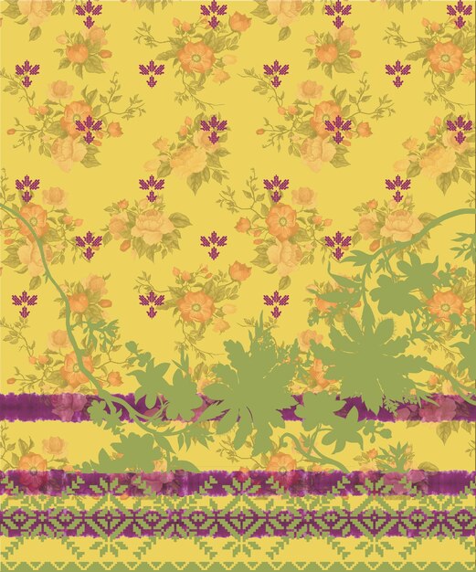 all over repeats and borders with floral texture and floral repeats with beautiful color scheme