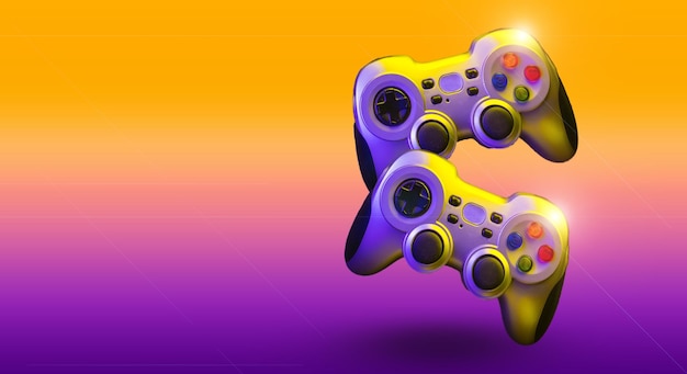 ame console controller levitating against a multicolored illuminated background International day of videogames Video game Esports