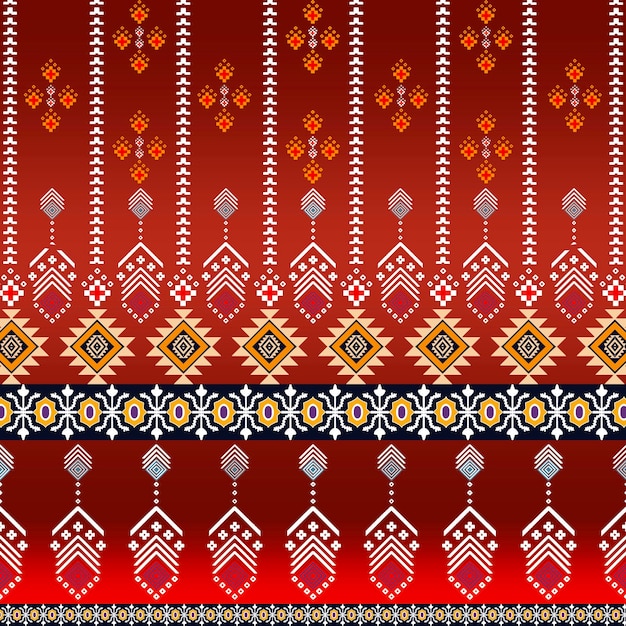 American ethnic tribal fabric pattern in geometric style featuring rich burgundy red gradients The