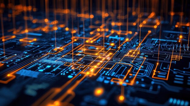 an abstract background with binary code and circuit patterns representing digital innovation