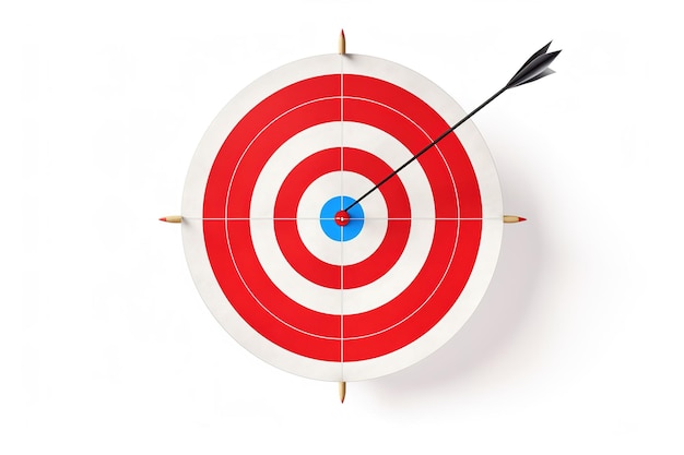 An Arrow Pierces the Bullseye of a Classic Red and White Target on White or PNG Transparent Background