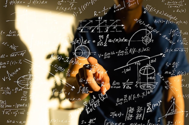 an image of a series of mathematical expressions and a hand pointing a finger at a formula. the image symbolizes the solution to the problem