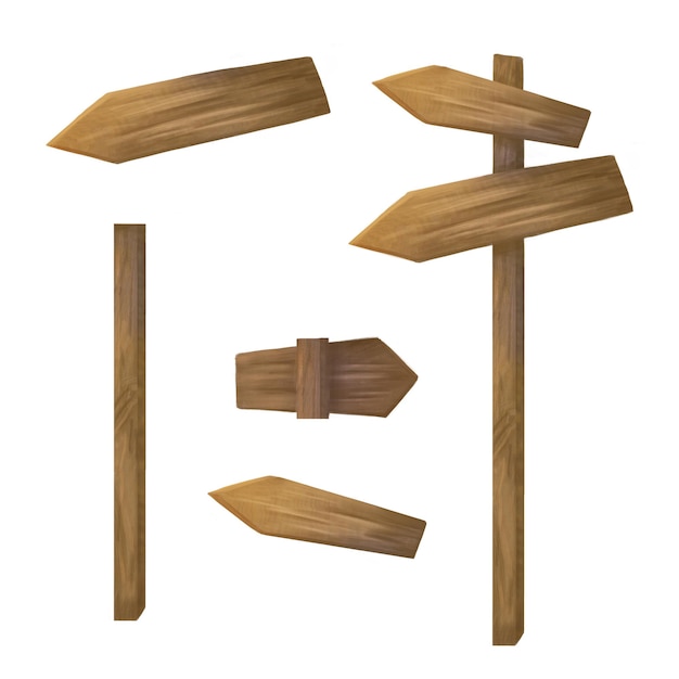 an index post made of wood with directional arrows a billboard for announcements addresses and directions signage for campgrounds nature parks forests and hiking trails isolated illustration