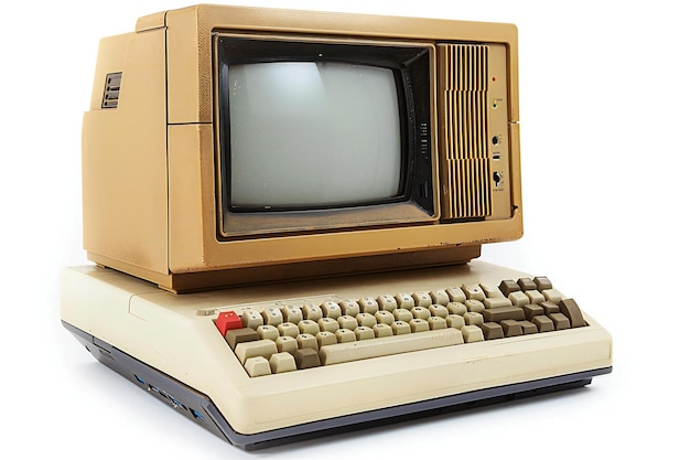 An old desktop computer from the early s white background isolated