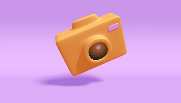 An orange camera floating in the air