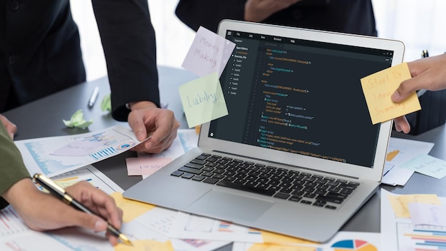 analyst team use sticky note for creative brainstorm with bi data prodigy