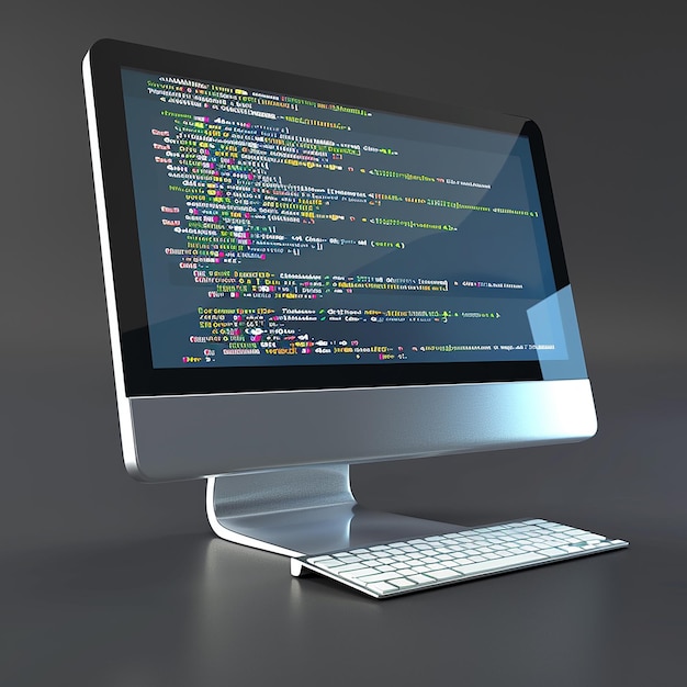 Ảnh kết xuất 3D của một màn hình máy tính với từ “code” trên màn hình