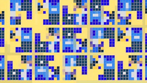 Animated d background of multi colored cubes and squares motion blue retro blinking mosaic on a