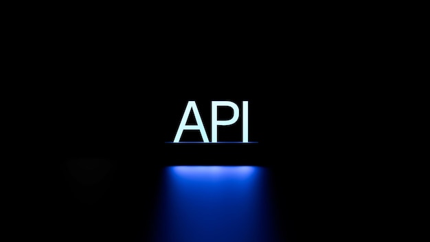 API abbreviation neon text management financial concept 3D render