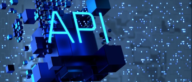 API Application Programming Interface software development tool API inscription on a tech background 3d render