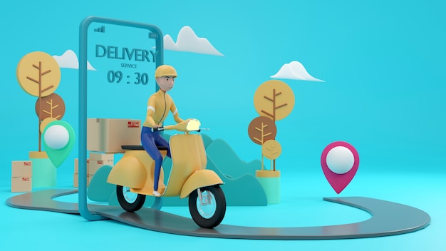 application delivery staff take the parcel. 3d rendering