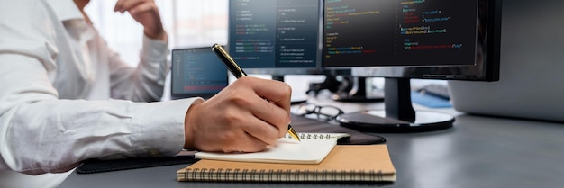 Application developer solving and writing code Trailblazing
