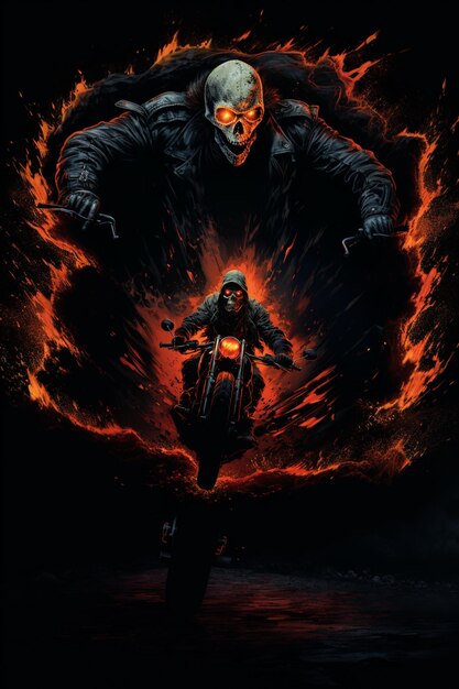 arafed image of a man riding a motorcycle with a skull on it generative ai