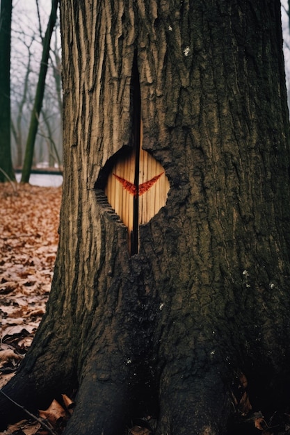 Arrow embedded in a tree trunk symbolizing a missed target created with generative ai