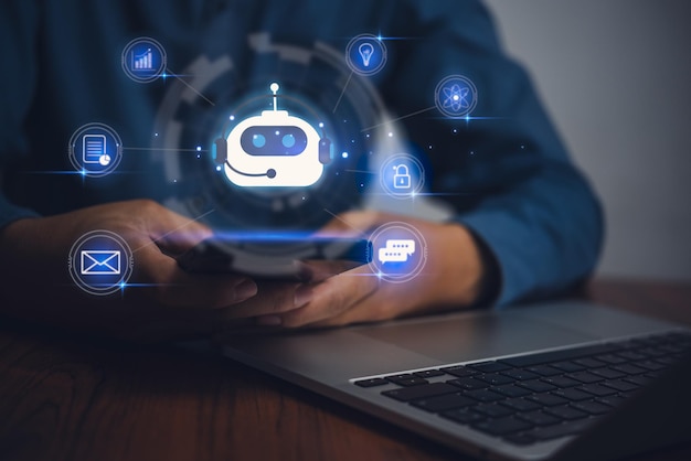 Artificial intelligence AI and CRM software automation technologybusiness use AI smart technology sales reports recording the sale of goods and making tax invoice Robotic Process Automation RPA