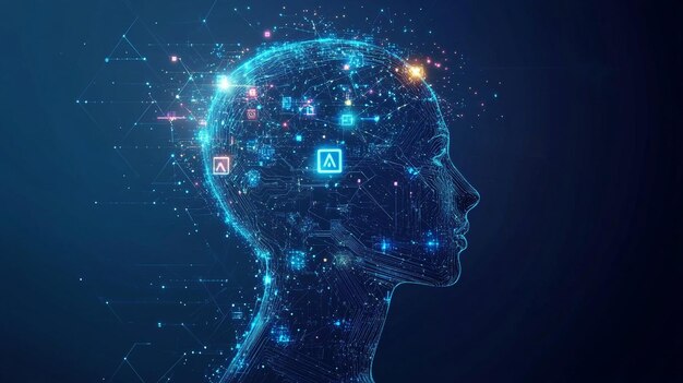 Artificial Intelligence AI Chip in Human Head Artificial Intelligence icon with Machine learning digital skills generative AI AI technology algorithm virtual intelligence and future