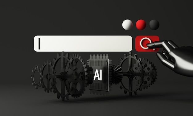 Artificial intelligence AI data mining deep learning computer technologies with cog gear The concept of searching for information in technology with AI systemsblack background 3d rendering