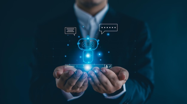 Artificial Intelligence Chatting with an intelligent ai asks for the answers he wantsBusiness modern technology internet and networking conceptChatGPT with AI