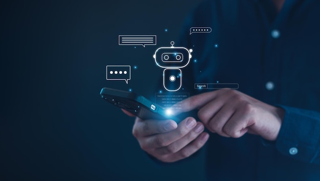 Artificial Intelligence Chatting with an intelligent ai asks for the answers he wantsBusiness modern technology internet and networking conceptChatGPT with AI