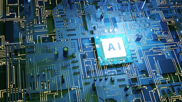 artificial intelligence chip on board 3d rendering