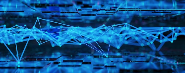 Artificial Intelligence Network structure background Blockchain technology Machine learning Data background Big data Wide banner 3d render
