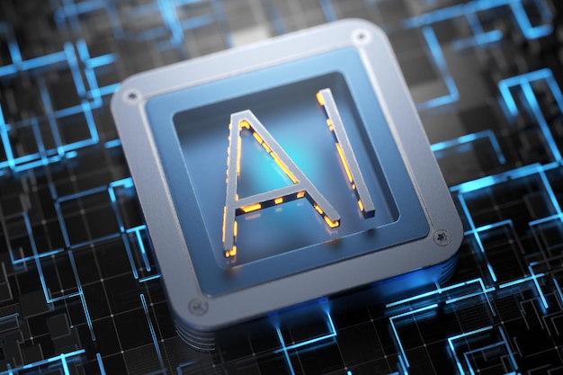 Artificial intelligence processor Neurochip Deep machine learning AI artificial intelligence concept The development of artificial intelligence 3D rendering