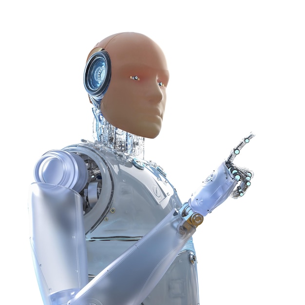artificial skin or humanlike skin robot finger point isolated on white
