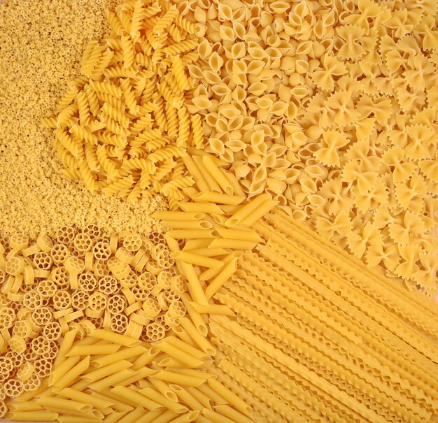 assortment of uncooked italian pasta as background texture