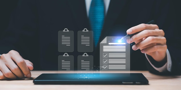 Auditor checking office documents Management of important document storage of organization ERP document system accountant Audit documents quality assessment With a checklist online database